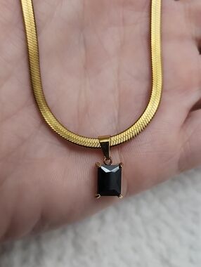 1pc Minimalist Black Square Cubic Zirconia Pendant Stainless Steel Blade Chain